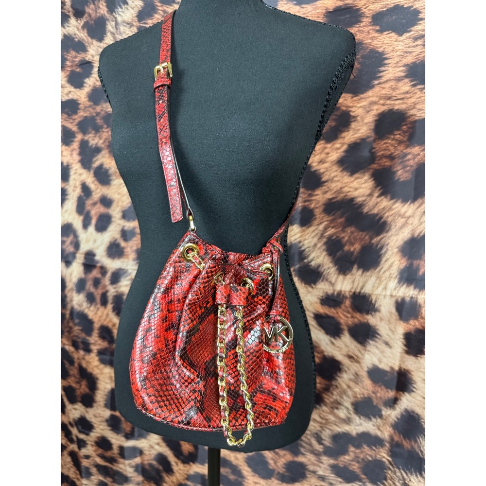 Snakeskin Embossed Leather Bucket Bag
